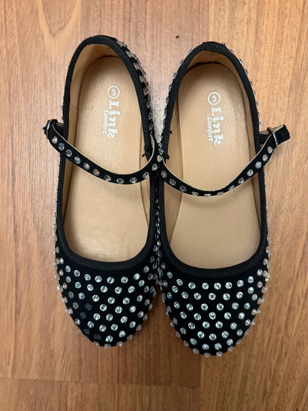 Link Black Mary Jane Dress Shoes with Clear Rhinestones